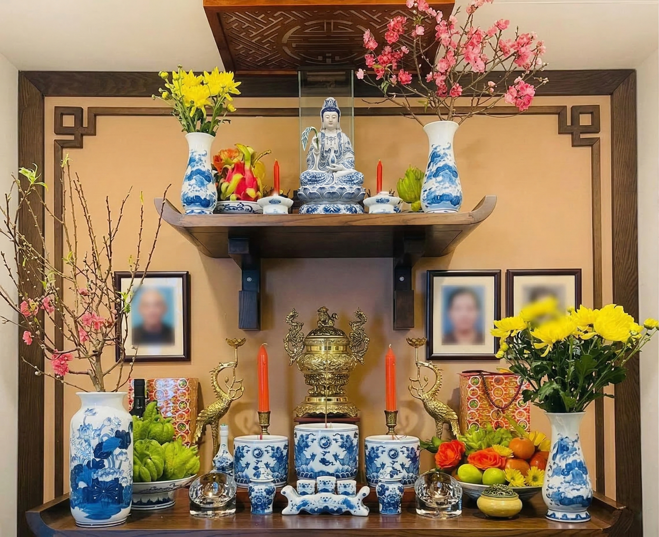 Cách bố trí bàn thờ Phật chung với gia tiên - theo Miền Bắc